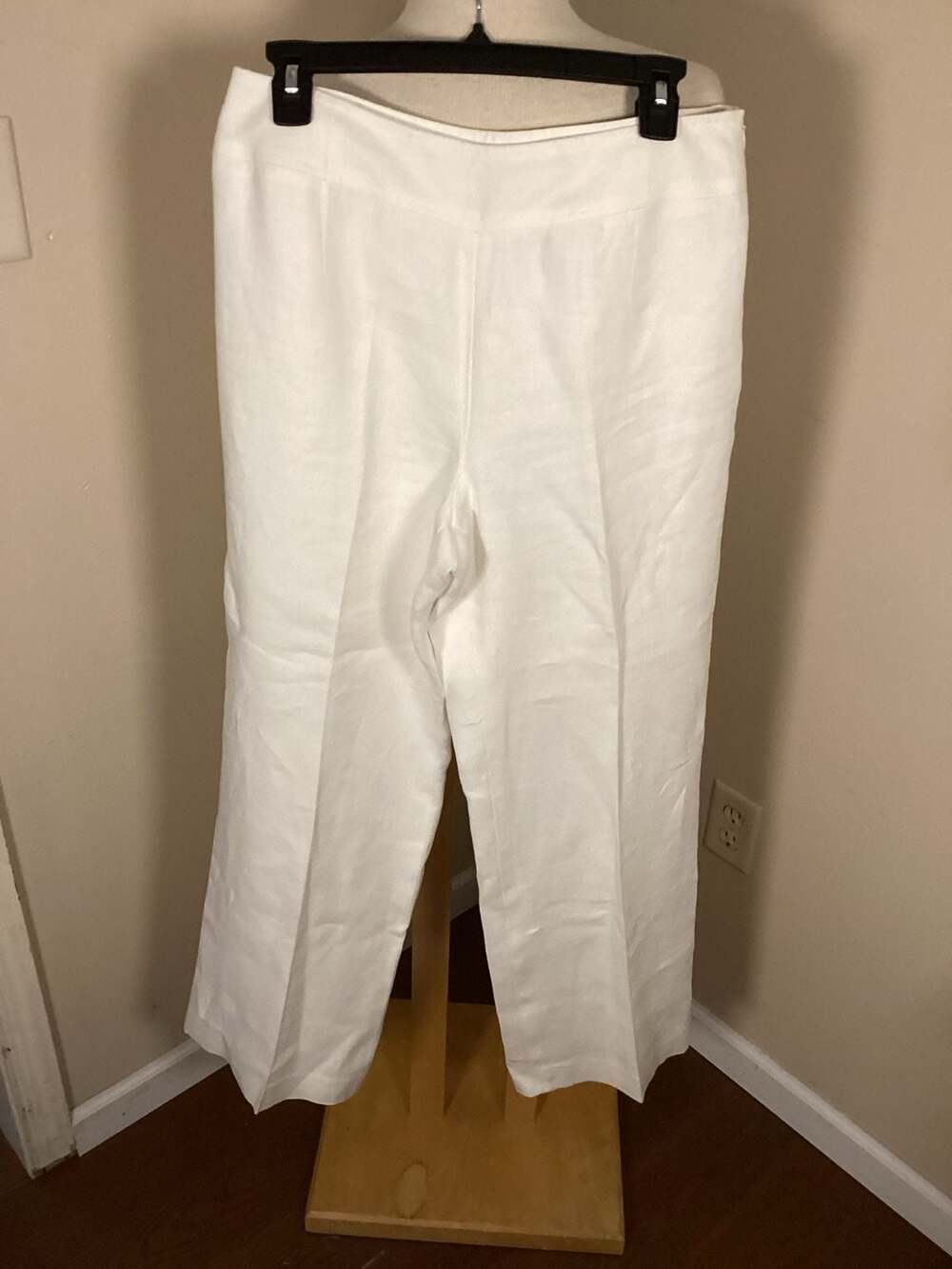 Talbots White Irish Linen Wide Leg Flat Front Trousers Size 10